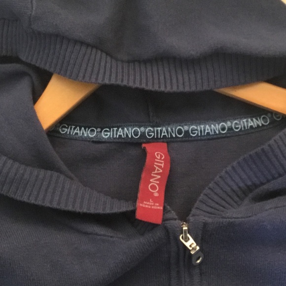Gitano Navy Knit Hooded Sweater Women's Size L Short Sleeve Full Zip - Picture 6 of 8